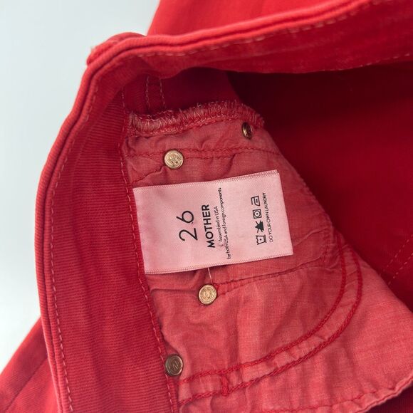 Mother Looker Ankle Fray Skinny Jeans Women's 26 Red Distressed Raw Ankle Pants - Picture 9 of 15